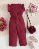 Kids Girls Burgundy Floral Romper Set with Crossbody Bag
