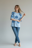 Women's Round Neck Digital Printed Flower Studded T-Shirt