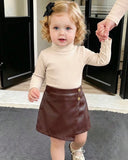 Baby Girl Knit Beige Turtle Neck Shirt And Skorts 2-Piece Set