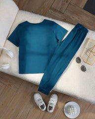 Blue Color-Block Short Sleeve T-Shirt And Pants Suit Summer