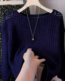 Casual Loose Solid Color Hollow Out Slouchy Semi-Sheer Thin Knit Top (6 Colours)