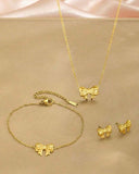 3pcs Elegant Stainless Steel Special Bow Pendant Necklace, Bracelet And Earrings Set