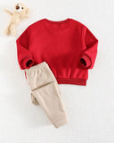 2pcs Baby Boy Bear Red Round Neck Shirt And Blue Pants Set