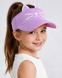 Girls Cute Cat Ear Embroidered Ponytail Sun Hat