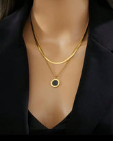 2Pcs Stainless Steel Black Roman Coin Pendant Blade Chain Necklaces