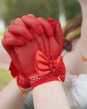1 Pair Children's Pink Lace Hollow Bow Princess Gloves (4 Colours)