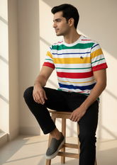 Men's Colorful Striped Crew Neck Short Sleeve T-Shirt