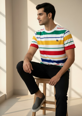 Men's Colorful Striped Crew Neck Short Sleeve T-Shirt
