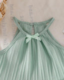 2pcs Baby Girls' Green colour Spaghetti Strap Camisole Top With 3D Bow Decor Straight Leg Pants Set