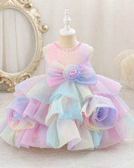 Girls Rainbow Fluffy Layered Tulle Dress