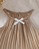 2pcs Baby Girls' khaki colour Spaghetti Strap Camisole Top With 3D Bow Decor Straight Leg Pants Set