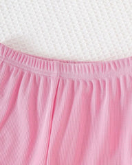 Kids Girl's Striped Pink Embroidered Flare Pants Set