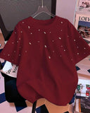 Women’s Burgundy Colour Beaded T-Shirt
