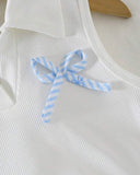 Girls’ Ribbed Knit Tank Top & Blue Print Skirt Set