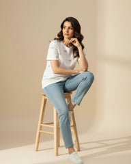 Women Pink Bow Printed Half Sleeve Casual T-Shirt