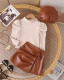 Baby Girl 2PCS Brown Faux Leather Skirt and Top
