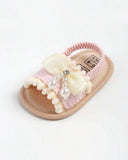 Girls’ Bow Buckle Canvas Sandals (Beige and Pink)