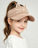 Girls Cute Cat Ear Embroidered Ponytail Sun Hat