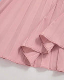 Girls’ 2pc Pink Square Collar Puff Sleeve Top & Pleated Skirt Set