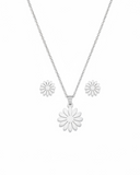 Silver Golden Flower Pendant Necklace and Earrings