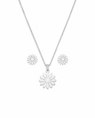 Silver Golden Flower Pendant Necklace and Earrings