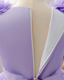 Girls’ Elegant Purple Sequin Princess Dress with 3D Floral Shawl
