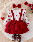 Baby Girl 3pcs Heart Print Bodysuit, 2-Layer Ruffle Skirt & Headband Set