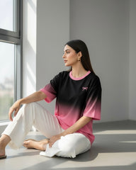 Black and Pink Printed Casual Short Sleeve T-Shirt
