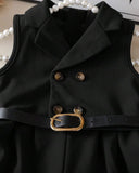 Baby Girl Elegant Black Sleeveless Lapel Collar Jumpsuit