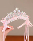 Pearl Crown Headband for Girls with Tassel Ribbon