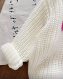 Girls Knit Beige White “Mama’s Girl” Winter Sweater