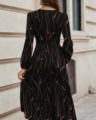 Casual Striped & Dot Pattern Round Neck Long Sleeve Dress, Suitable For Spring & Summer