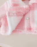 Baby Girl Pink Fur Collar Bow Cardigan & A-Line Dress Set – 2-Piece Princess Outfit