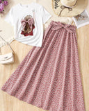 Teen Girls 2-Piece White Graphic Knit T-Shirt & Ditsy Floral Skirt Set