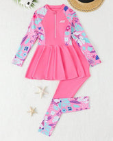Tween Girls Pink Long Sleeve Swim Top and Pants