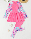 Tween Girls Pink Long Sleeve Swim Top and Pants