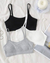 3pcs Tween Girls’ Comfortable Padded Bras – Black, White & Grey Set