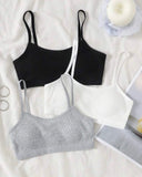 3pcs Tween Girls’ Comfortable Padded Bras – Black, White & Grey Set