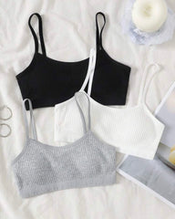 3pcs Tween Girls’ Comfortable Padded Bras – Black, White & Grey Set