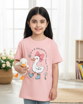 Girls’ Pink Duck Print Short Sleeve T-Shirt