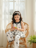 Girls’ Bow Print Black and White Halter Top & Wide-Leg Pants Set
