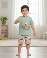Baby Boy Cartoon Car & Animal Print T-Shirt & Shorts 2pcs Set