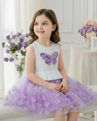 Girls Butterfly Princess Dress with 3D Floral Tulle Skirt