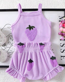 2Pcs Baby Girl Purple Embroidered Camisole Romper & Shorts Set