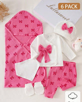 6 pc Newborn Baby Girl Cotton Outfit Set – Pink