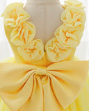 Baby Girls Yellow Satin & Mesh Princess Dress with 3D Flowers