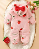 Newborn HoodedCute Cherry Print Flannel Romper