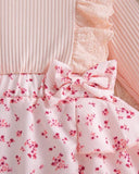Baby Girl 3D bow Pink Floral Flutter Sleeve Overall Bodysuit +Socks + headband