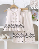 Girls White 2-Piece Bow Shirt & Floral Pants Set