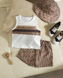 3pc Baby Boy Brown-Letter Print Vest, Brown Shorts & Matching Hat